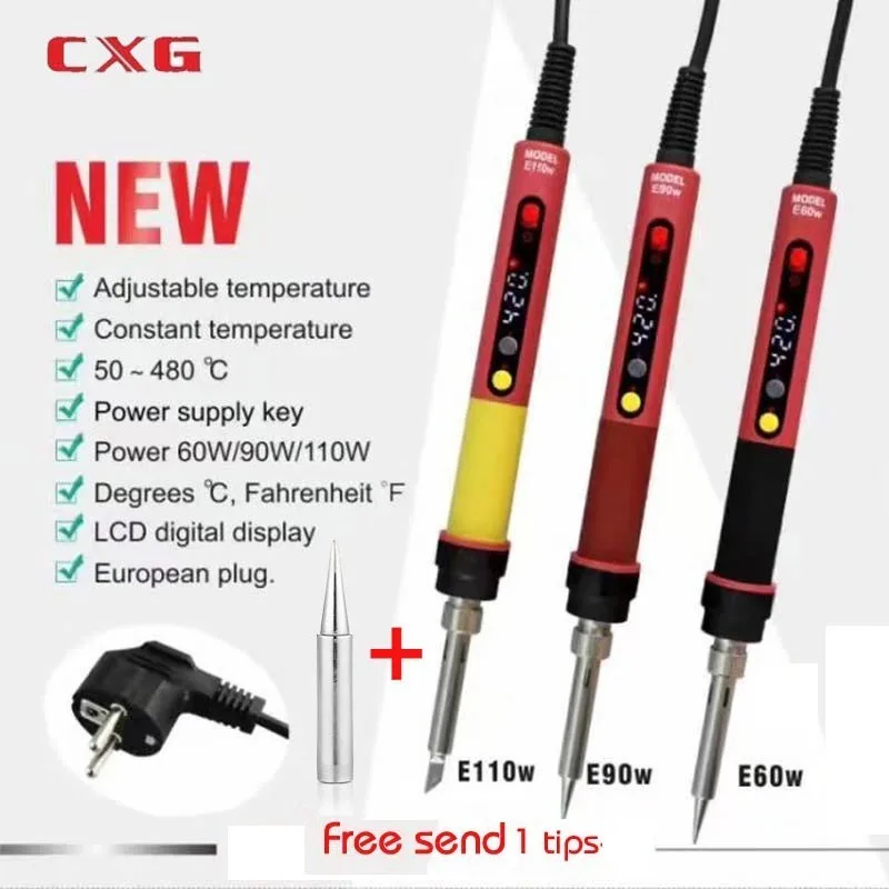 2020 новейший 110 В/220 В ЕС/США/AU ROHS CXG E60WT/90WT/110WT ЖК цифровой светодиодный регулируемый Электрический паяльник с наконечниками