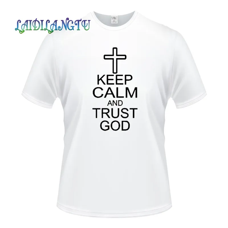 

Мужская одежда 2019, мужские футболки, летняя футболка большого размера с надписью «Keep Calm And Trust God» и изображением Иисуса, Креста, забавная футболка в стиле хип-хоп