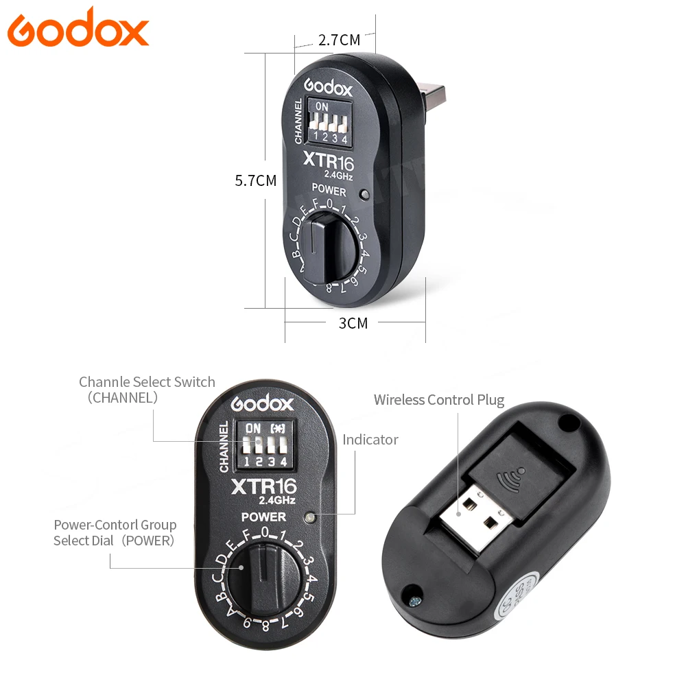 Godox XTR-16 Flash Receiver 2.4G Wireless X-system for X1C X1N XT-16 Transmitter Trigger Wistro AD360/DE/QT/DP/QS/GS/GT Strobe |