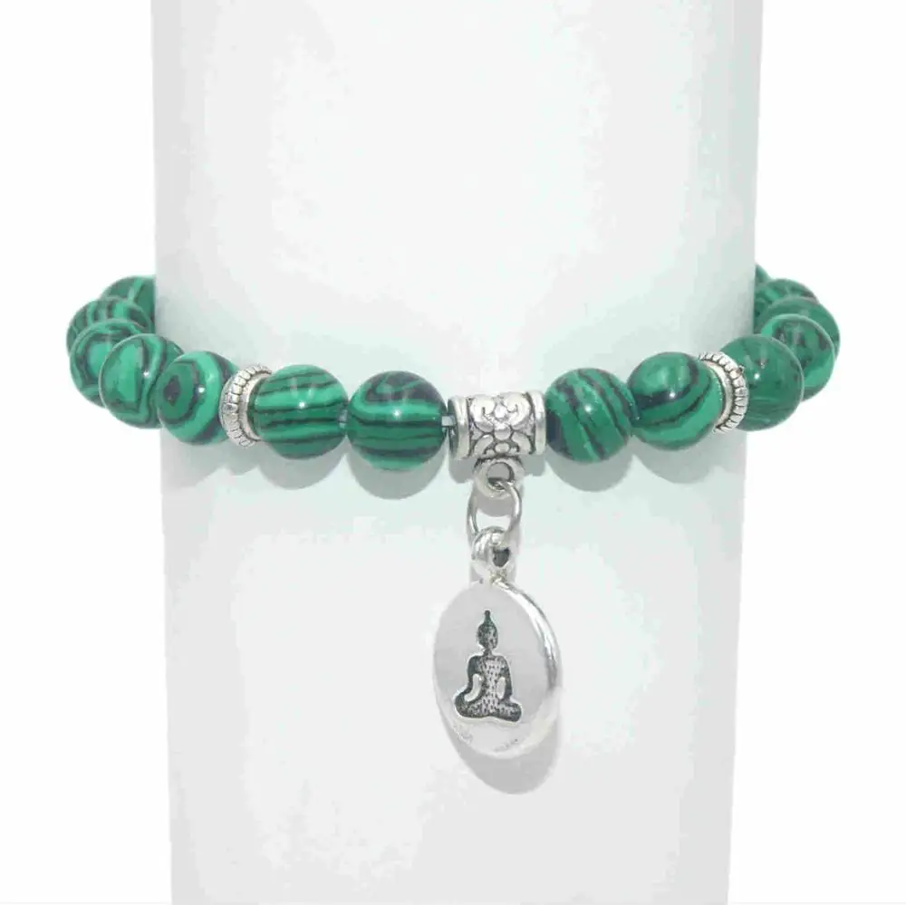 Malachite Будда из натурального камня бусины аметисты Агаты лазурит тигровый глаз бирюза для мужчин Исцеление йогой баланс браслет - Окраска металла: Malachite