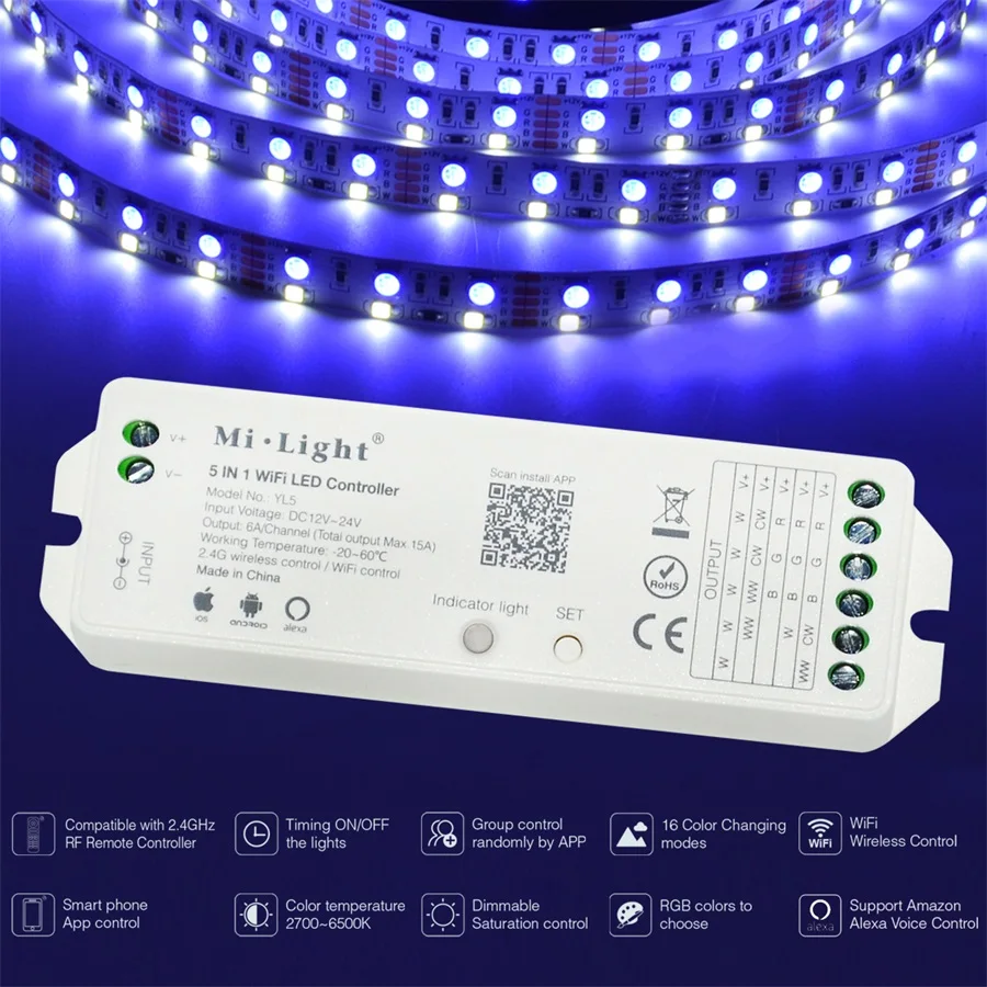 Milight 4 в 1/5 1 WiFi RGB светодиодный контроль ler приложение для смартфона Голосовое