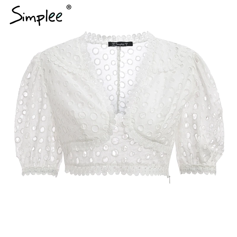 Женская белая хлопковая майка Simplee привлекательная полая камисоль с v-образным