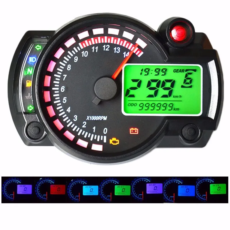 7 цветов Регулируемый мотоцикл цифровой спидометр KOSO lcd цифровой одометр 299 MPH/KPH универсальный для мотоцикла легко установить
