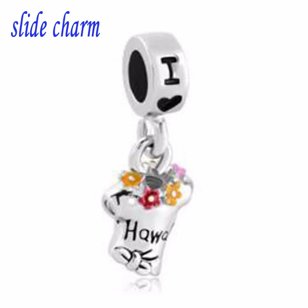 

Браслеты-шармы с подвесками Pandora, Разноцветные Летние бусины-подвески с надписью «I Love», Гавайские бусины