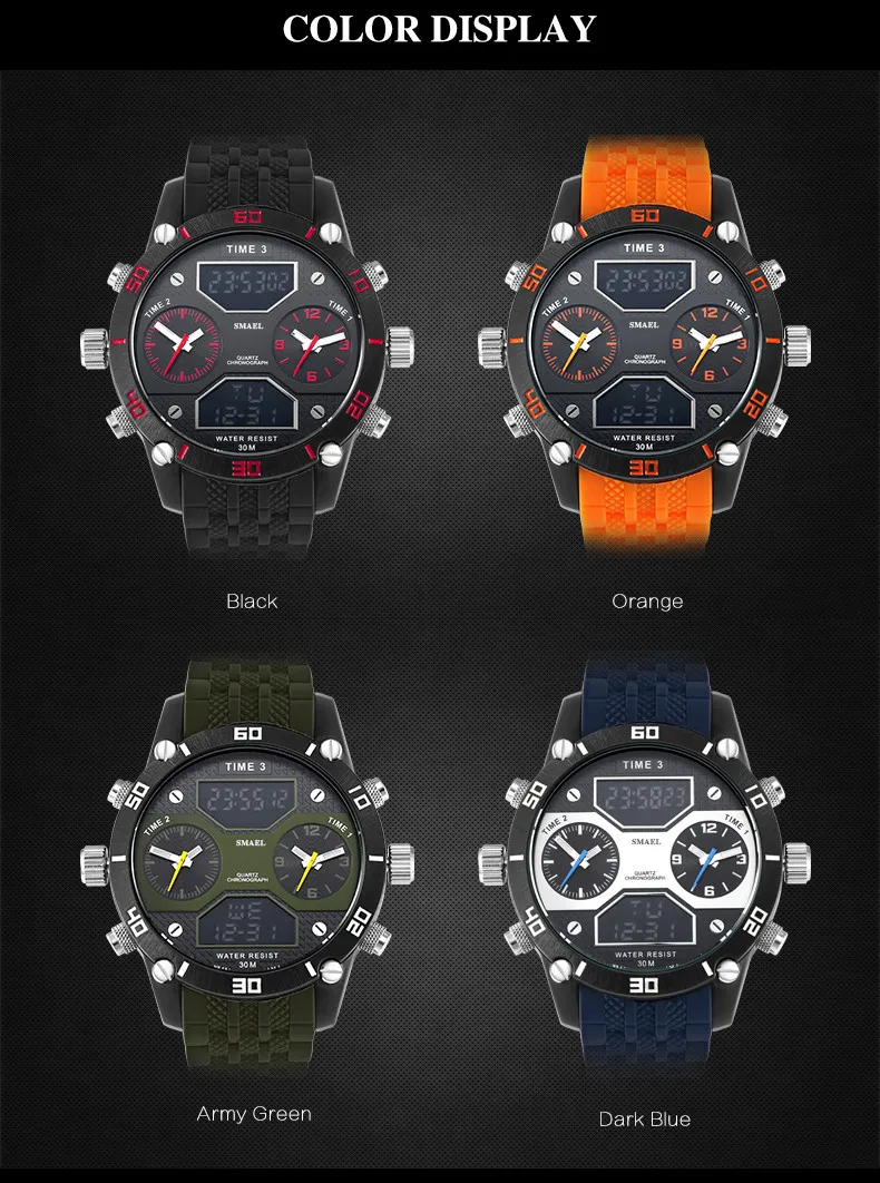 SMAEL мужские спортивные часы водостойкие военные кварцевые цифровые Будильник