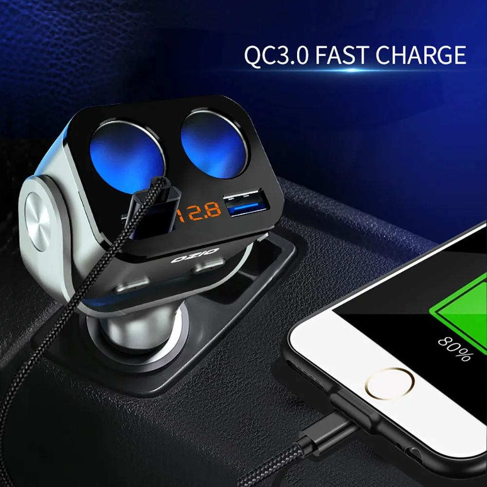 QC3.0 2.4A Dual USB charger Car Cigarette Lighter Splitter Socket Adapter 90W LED Control Voltage Auto Converter Plug | Автомобили и