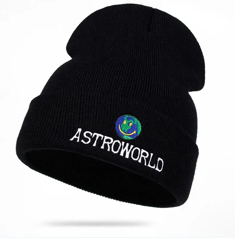 Черный Новинка, вязаная шапка Travi$ Scott ASTROWORLD, шапка с вышивкой, Astroworld, лыжная теплая зимняя шапка унисекс, Трэвиса Скотта, Skullies& Beanies - Цвет: Черный