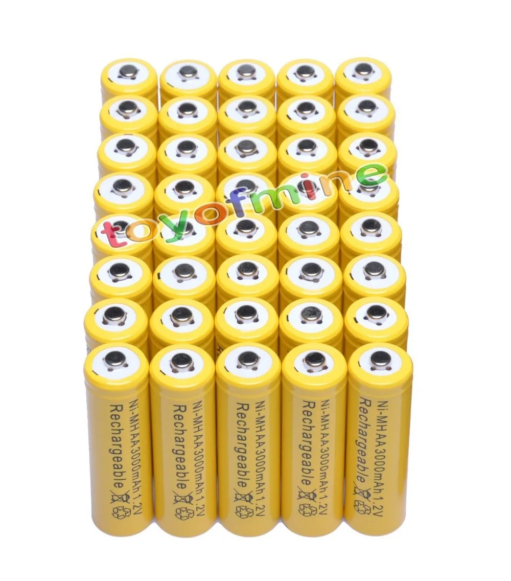 

40x AA 3000mAh 2A 1.2 V Ni-MH Yellow Rechargeable Battery Cell for MP3 RC Toys