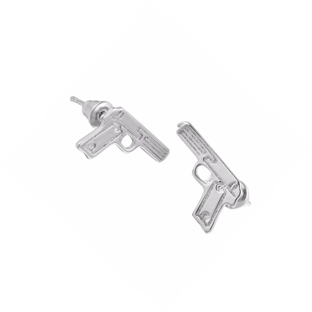 Silver gun earring Cxwind Горячая Панк крутой двойной пистолет мужские серьги для женщин вечерние золотые серьга в виде пистолета серьги унисекс ювелирные изделия оптом oorbellen - Окраска металла: Silver gun earring