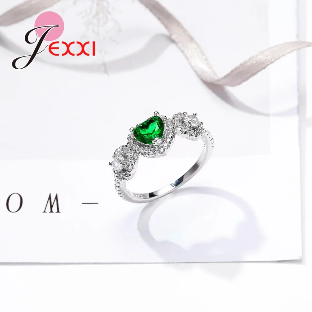 Простой Модный Зеленый Кристалл Сердце Обручальное предложение кольца