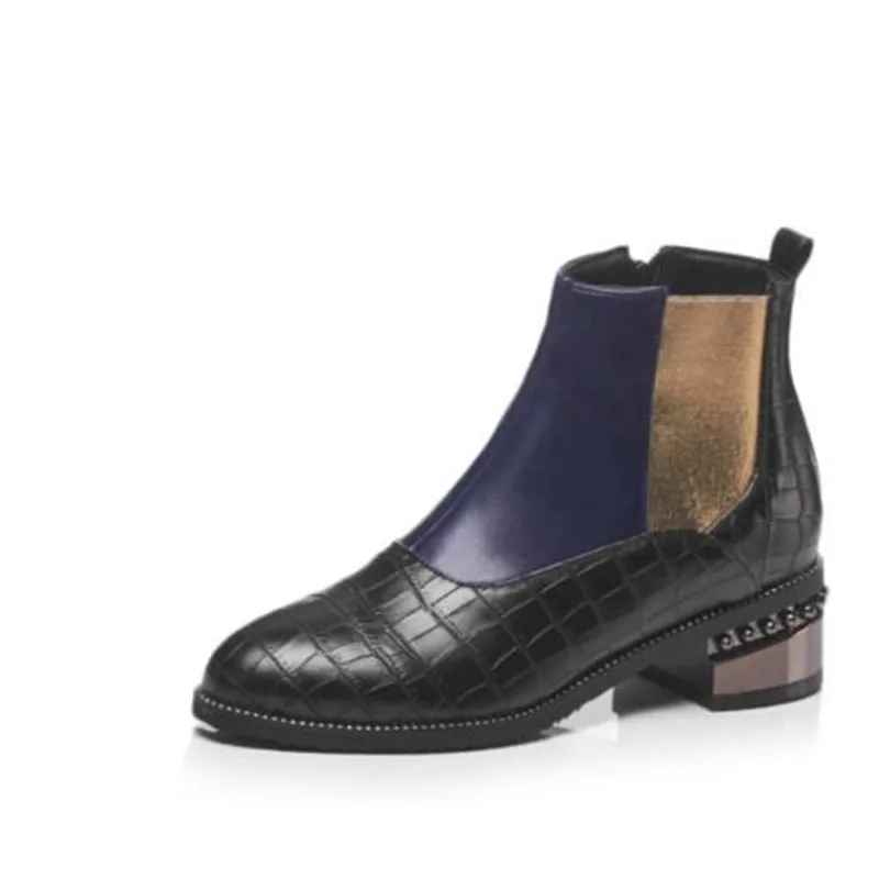 winter New style fashion British style Blue Patchwork Cusp personality Side zipper Keep warm Women Boots size 34-48