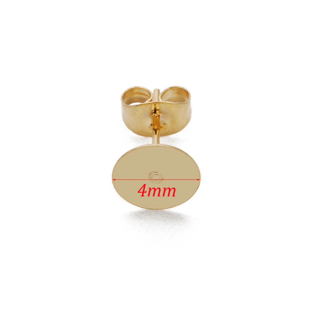 4mm flat pad gold 50 шт./лот, хирургические серьги из нержавеющей стали, с 3, 4, 5, 6, 8, 10, 12 мм, клейкий на плоской подошве, ободок, серьги, шпильки, DIY ювелирные изделия - Цвет: 4mm flat pad gold