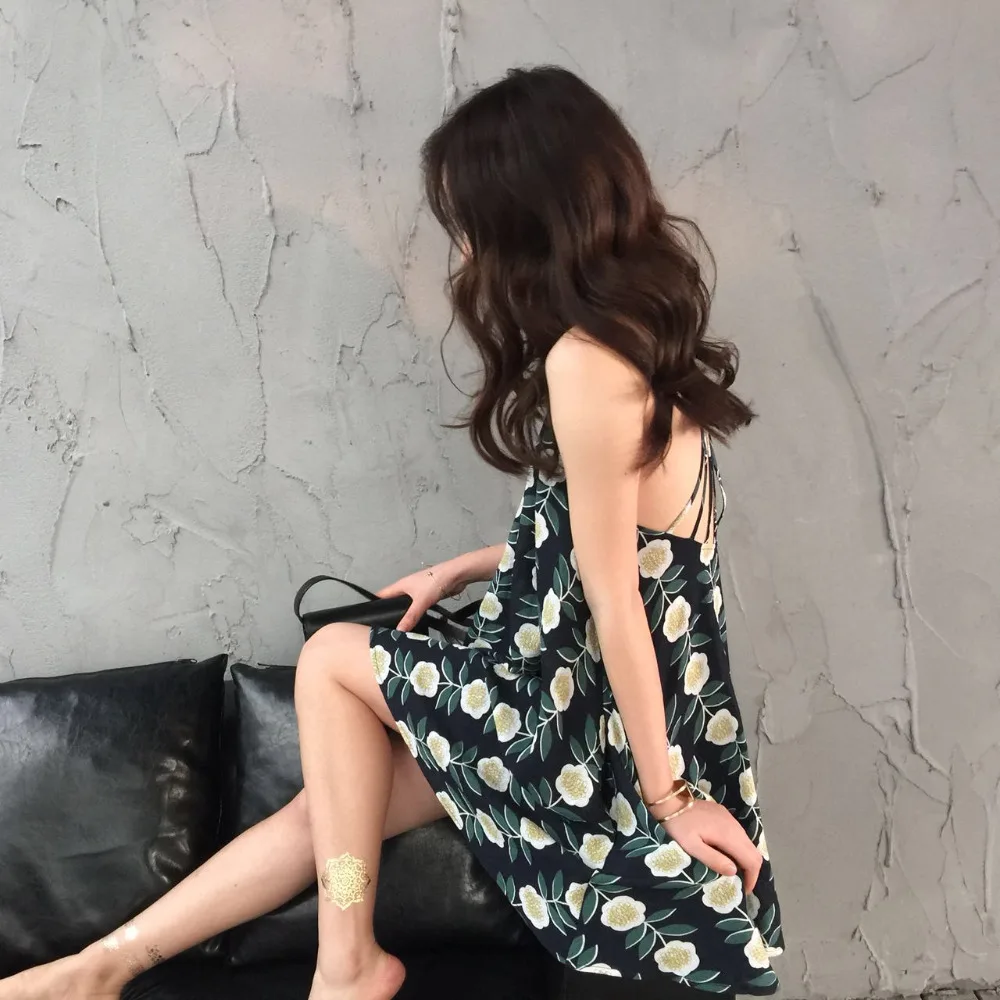 Oftbuy 2017 летнее платье женские Floral без рукавов с принтом выдалбливать бинты спинки