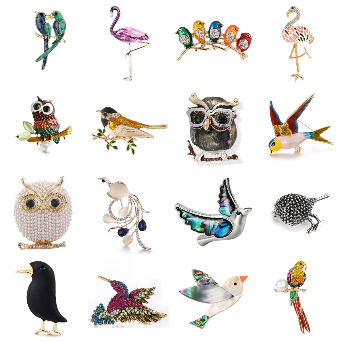 Попугай Фламинго Ласточка голуби Феникс Броши с птицами эмалированная брошь