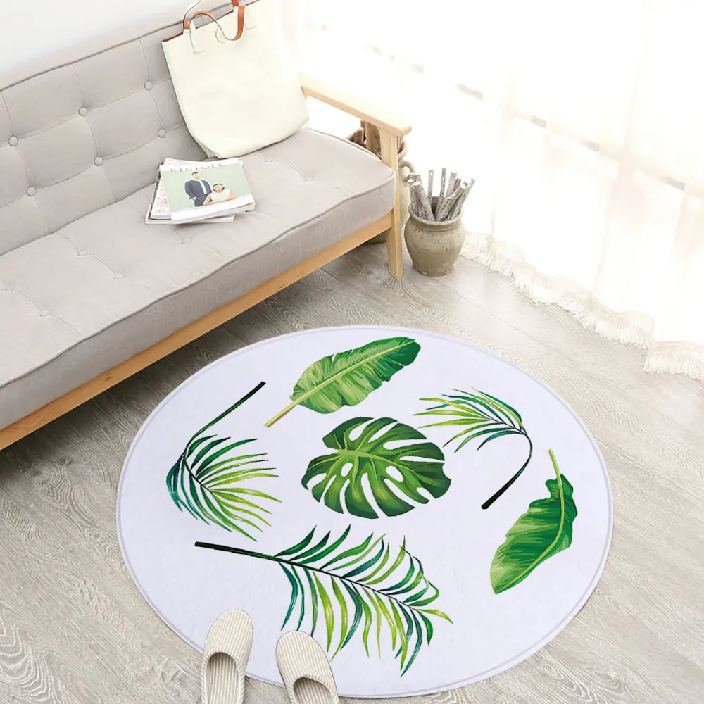 

PEIYUAN Round Door Mat Floor Mat Carpet Tropical Green Leaves Anti Slip Polyester Children Kids Home Textile Decoration