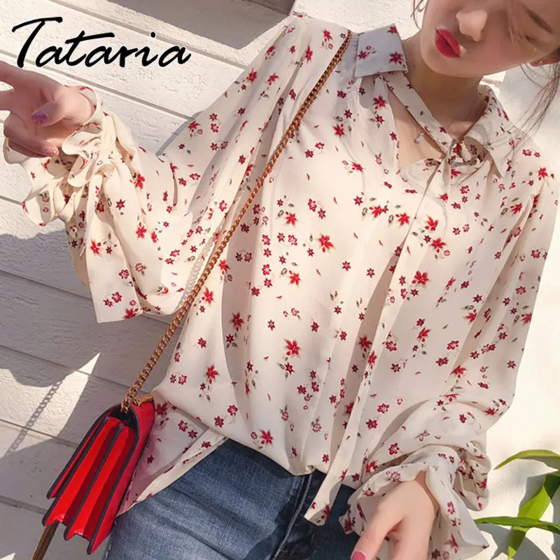 Tataria Autumn 2020 New Women Blouse and Tops Floral Print Casual Shirts Long Sleeve Turn-down Collar | Женская одежда