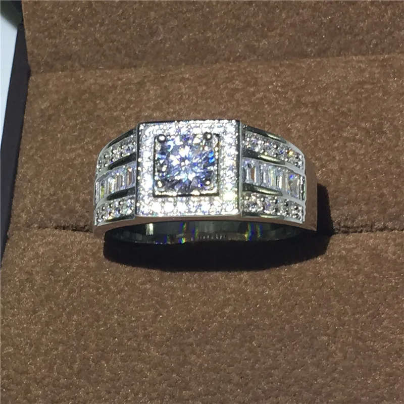 Настоящее однотонное 925 пробы Серебряное модное мужское кольцо круглое 1ct AAAAA Cz кольцо с камнем рождения обручальное кольцо для мужчин