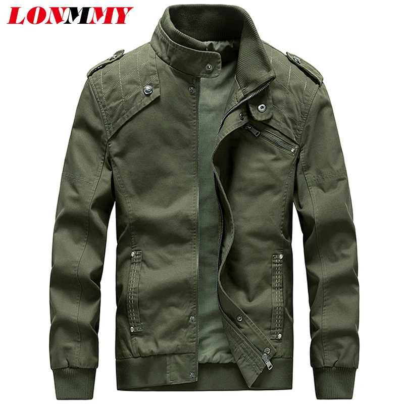 LONMMY куртка в стиле милитари Для мужчин пальто хлопка Stand collar Bomber Пальто Верхняя