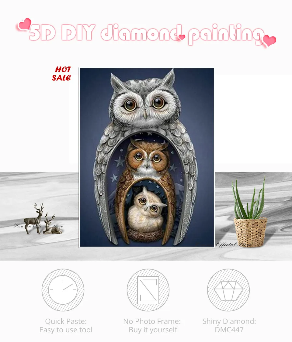 HUACAN 5D DIY Алмазная картина с совой, вышивка крестом, животная Алмазная вышивка, полная круглая Алмазная мозаика, украшение для дома 30x40