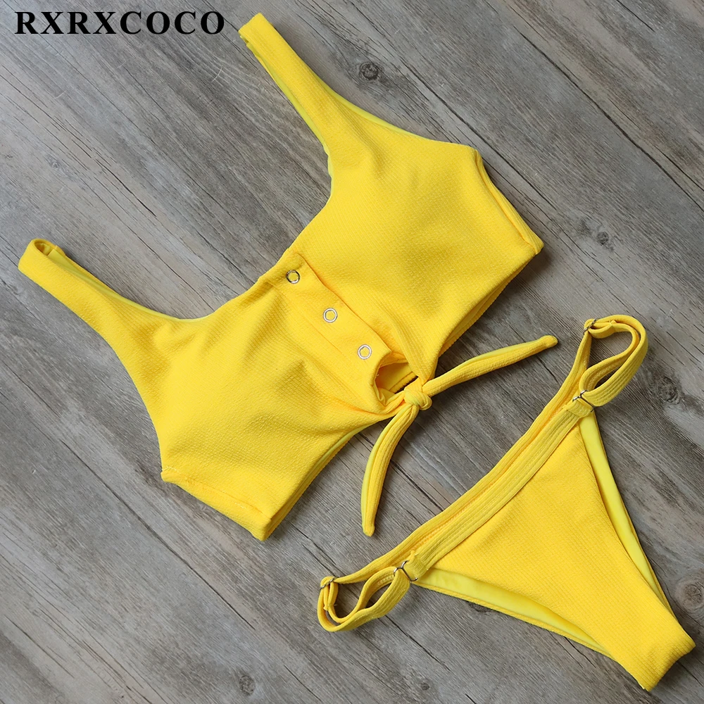 RXRXCOCO, Одноцветный бикини, наборы,, Сексуальный, Спортивный, бикини, регулируемый, на пуговицах, купальник для женщин, мягкий, купальник, летняя пляжная одежда, купальник