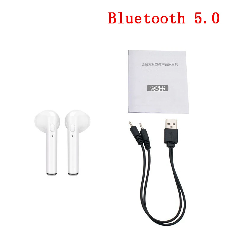 I7s TWS мини беспроводные Bluetooth наушники, стерео наушники-вкладыши, гарнитура с зарядным устройством, микрофон для iPhone 7, всех смартфонов с usb-кабелем - Цвет: Double White No Box