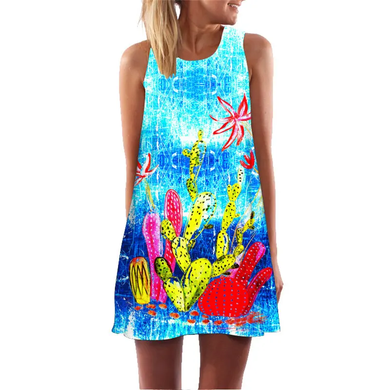 MEIBONA Retro Women Summer Dress A-line Loose Beach Wear Sundress Lady Sexy Party Office Vest Vestidos De Verano | Женская одежда