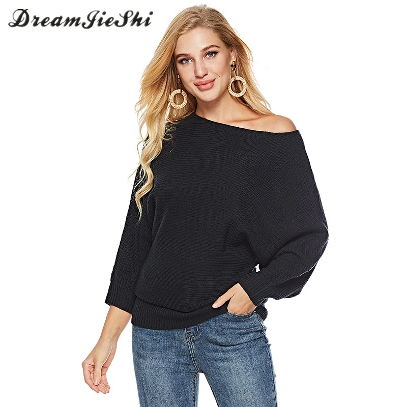 Dreamjieshi длинный свитер Femme пикантные с открытыми плечами вязаный Для женщин