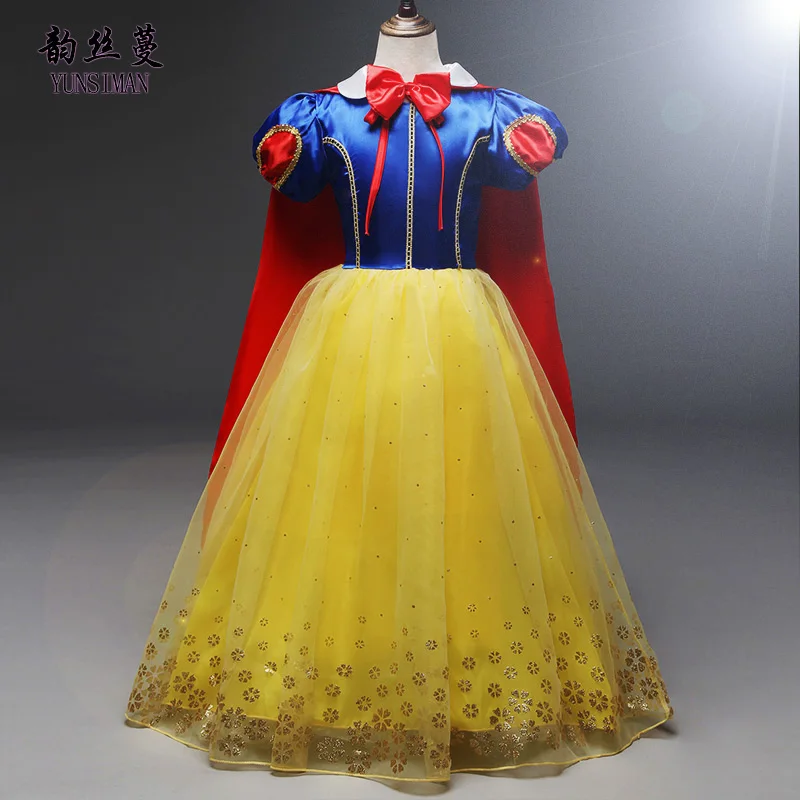 New Girls Christmas Dress with Long Shawl 3 4 5 6 7 8 9 10 Years Yellow Mesh Flower Kids Elsa Dresses Princess 2M45 | Детская одежда и