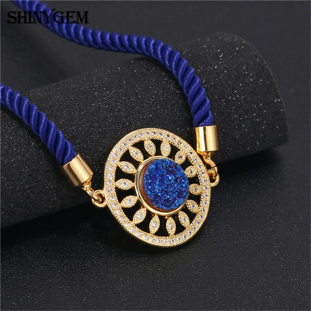 Мужской браслет ShinyGem из 24-каратного золота инкрустированный круглым кристаллом