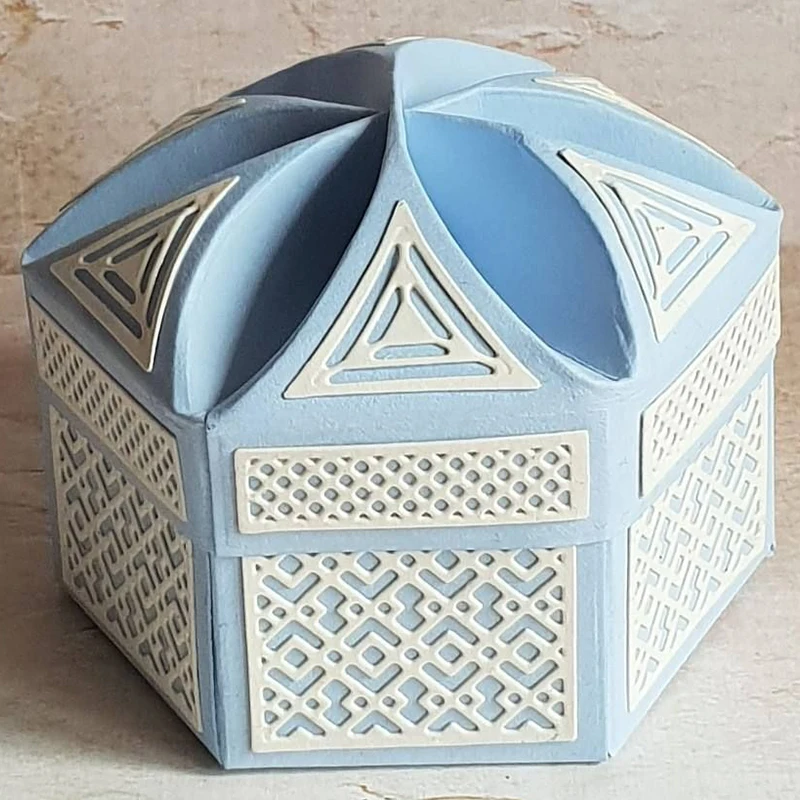 Troqueles de Metal en forma de caja, troqueles de Metal en forma hexagonal, con dise&ntilde;o de p&eacute;talos de caja, para sisas-4