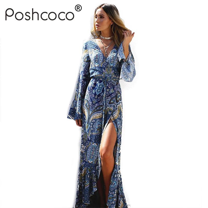 Poshcoco Марка чешские Цветочный принт с расклешенными рукавами низ Разделение Для