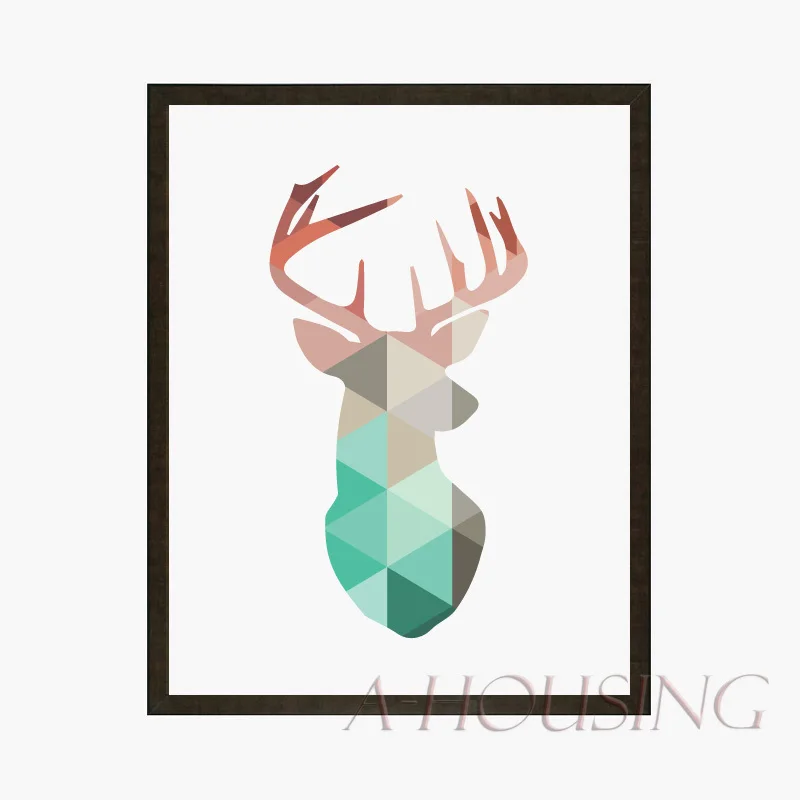 Геометрические Коралловые Головы Оленя Печать на Холсте Живопись Плакат