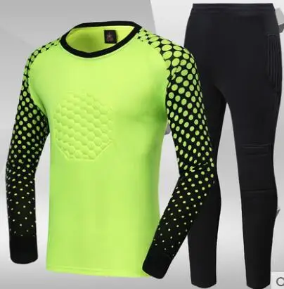 Детские футбольные Вратарские Джерси Губка протектор Костюм Camisetas De Futbol детская форма с длинным рукавом - Цвет: Зеленый