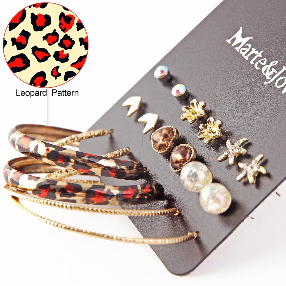 9 пар женские серьги кольца с леопардовым принтом|Серьги-кольца| |