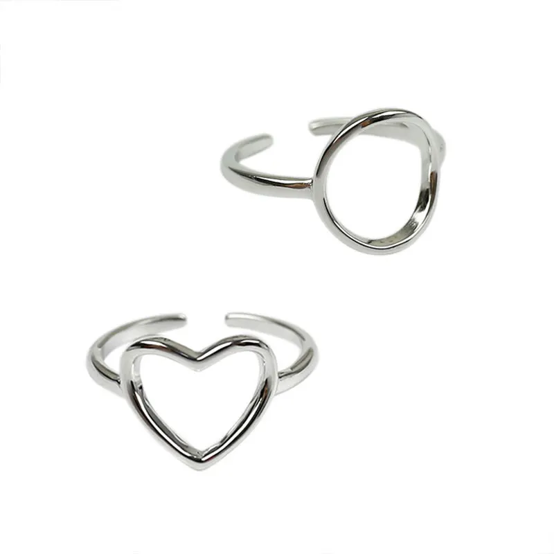 

YPAY Genuine 925 Sterling Silver Open Rings for Women Creative Geometric Hollow Round Heart Shape Love Rings Bague Femme YMR652