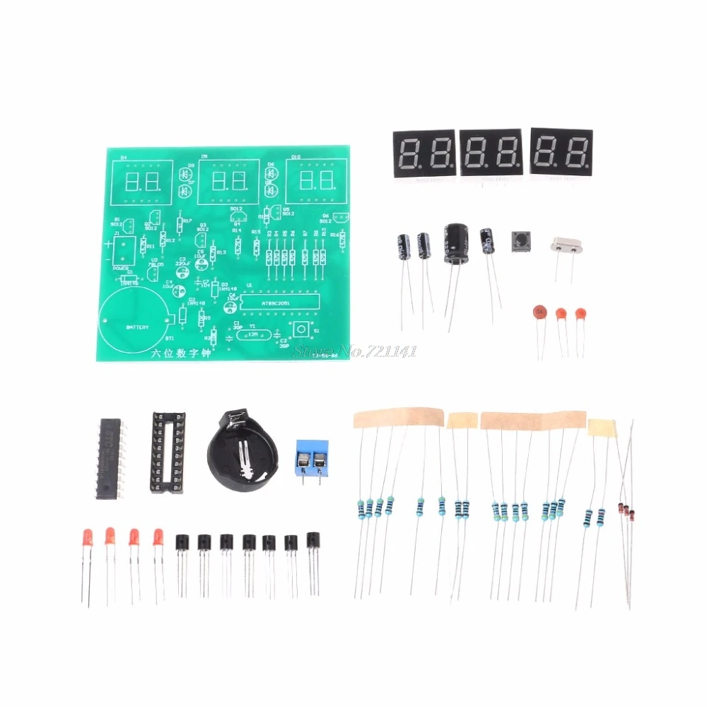 5V AT89C2051 шесть светодиодный светодиодных электронных часов 51 MCU компонентов DIY