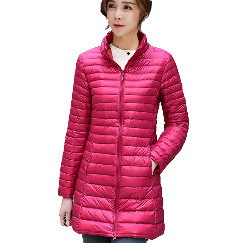 

add plus size Padded Coat Ultra warm Light white Duck Down Jacket Long Overcoat Slim Solid Jackets Winter Coats Portable Parkas