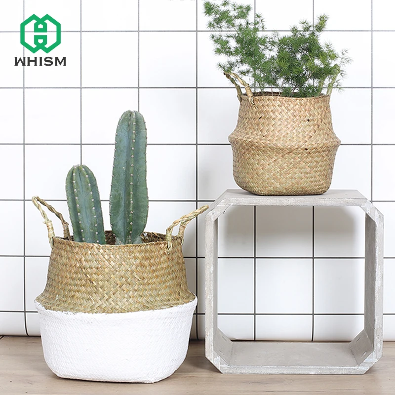 WHISM Seagrass растение цветочный горшок корзина для хранения соломы цветочный горшок Складная плетеная корзина домашний садовый горшок растение Цветочная корзина