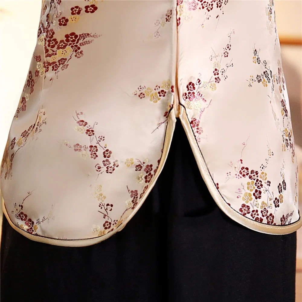 Шанхай история короткие Cheongsam Топ Традиционный китайский искусственный шелк/Атласный топ Дракон и Феникс Вышивка Блузка Топ Qipao рубашка
