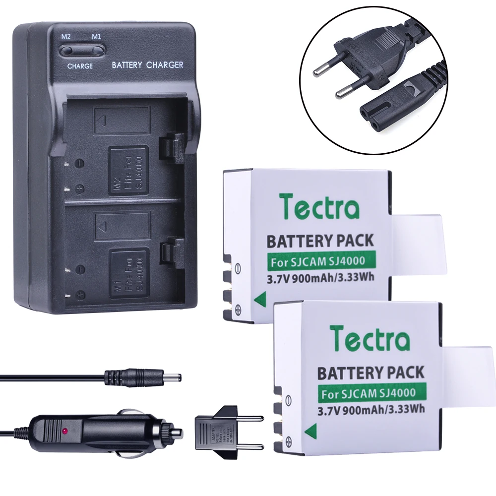 Tectra 2Pcs SJCAM SJ4000 Battery +Dual Charger US/EU for SJ 5000 SJ6000 SJ7000 SJ8000 SJ9000 SJM10 Sports Camera | Электроника