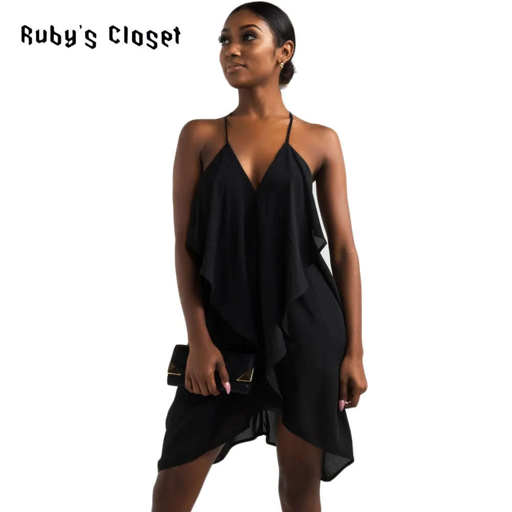 Ruby's Closet женское шифоновое платье летние однотонные черные свободные