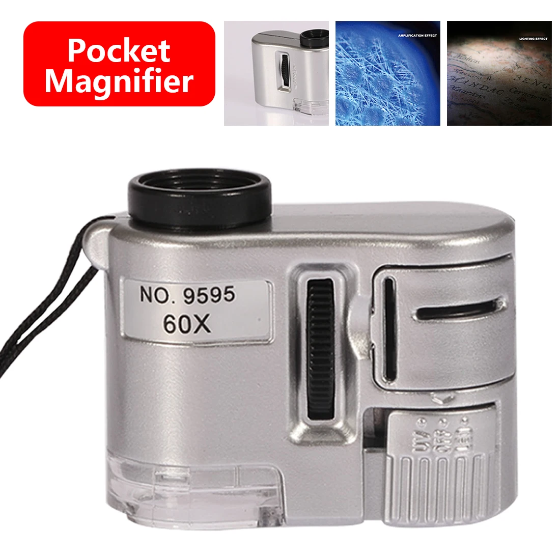 Мини 60X карманный микроскоп Ювелирные изделия Лупа Стекло LED УФ свет | Инструменты