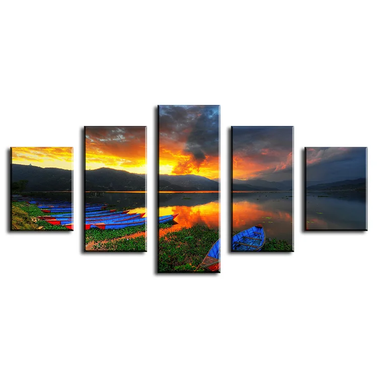 

5 Panel boats-on-the-lake Modern Home Wall Decor Canvas Picture Art Print WALL Painting Set of 5 Each Canvas Arts Unframe