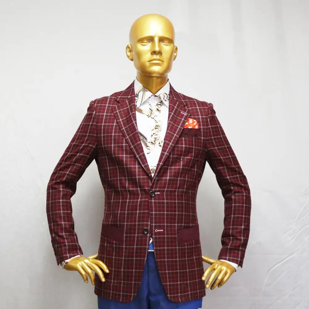 

burgundy red wine plaid wool jacket single breast button 2 men's casual custom tailor made designer coat fall winter tailorsuit