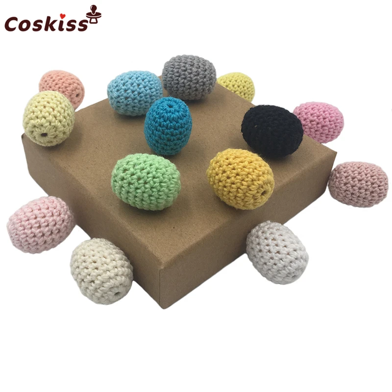 Cuentas de madera para dentici&oacute;n de beb&eacute;, mordedor artesanal de color arco&iacute;ris de ganchillo, Bola de punto de 25x20mm (0,98X0, 79 pulgadas) para collar de dentici&oacute;n de beb&eacute;, decoraci&oacute;n-1