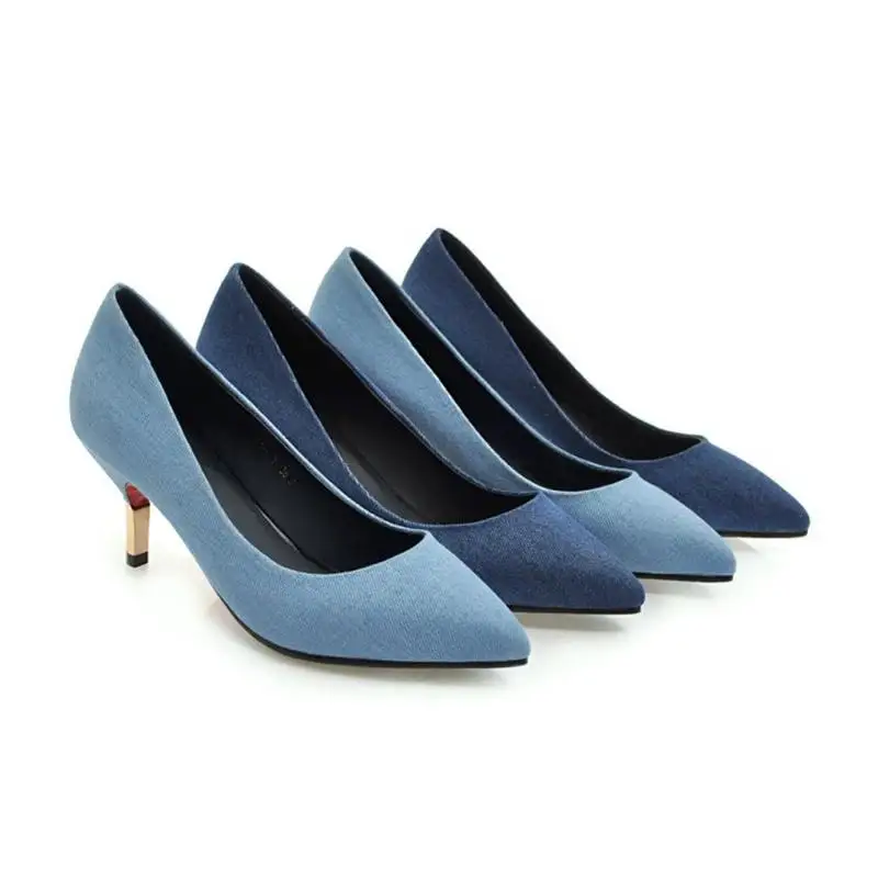 ASILETO brand Denim Women Pumps shoes High Heels Pointed toe blue jeans Party Lady Stilettos sapatos chaussures S304|stilettos mujer|pointed
