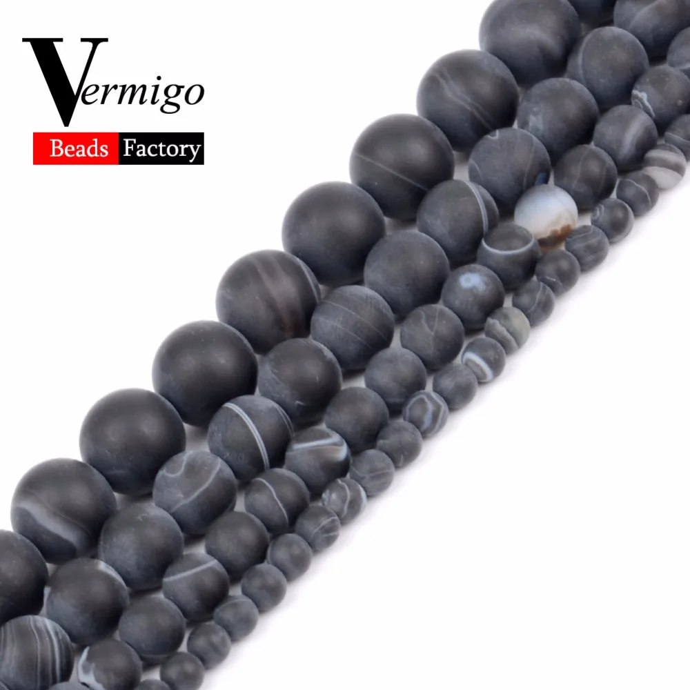

Natural Stone Beads Dull Polish Matte Black Stripe Agates Onyx Round Loose Beads For Jewelry Making 4 6 8 10 12mm