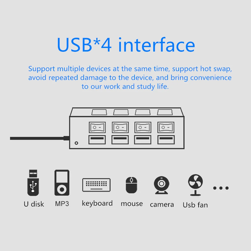 4/7 порт высокоскоростной USB 2,0 концентратор Мульти USB hub-разветвитель светодиодный дисплей с Отдельный переключатель адаптер для ПК Компьютерные аксессуары