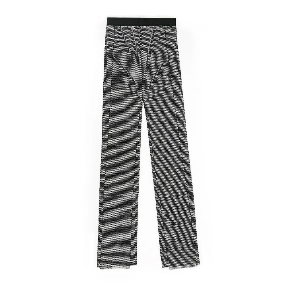 Длинные штаны в сетку с блестящими стразами женские прозрачные брюки туника