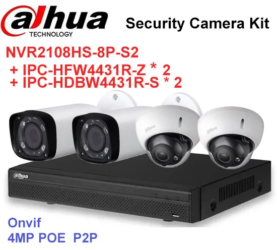 Dahua NVR безопасности Камера комплект NVR2108HS 8P S2 и IPC HFW4431R Z моторизованный зум HDBW4431R S